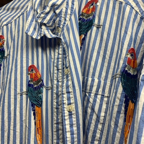 Anthropologie Maeve parrot sequin button down shirt xs/s - Picture 6 of 10